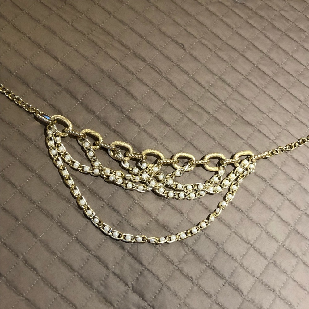 Gold and Pearl Multi Tiered Necklace